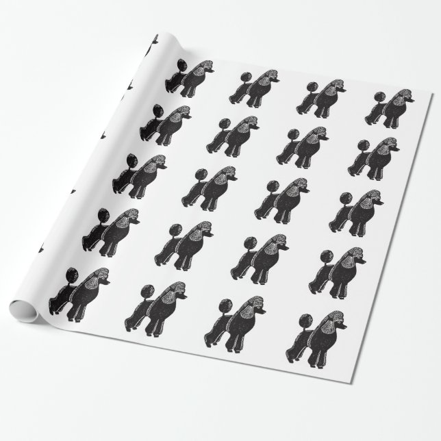 Papier Cadeau Black Standard Poodles Wrapping Paper (Déroulé)