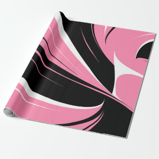 Papier Cadeau Black & White Curved Streaks on a Pink Background