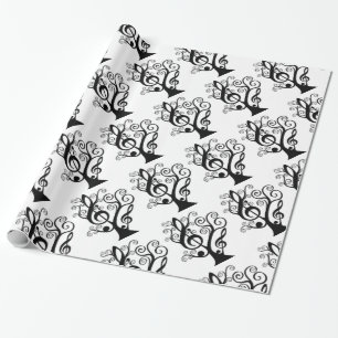 Papier Cadeau Black & White Music Treble Clef Tree Paper