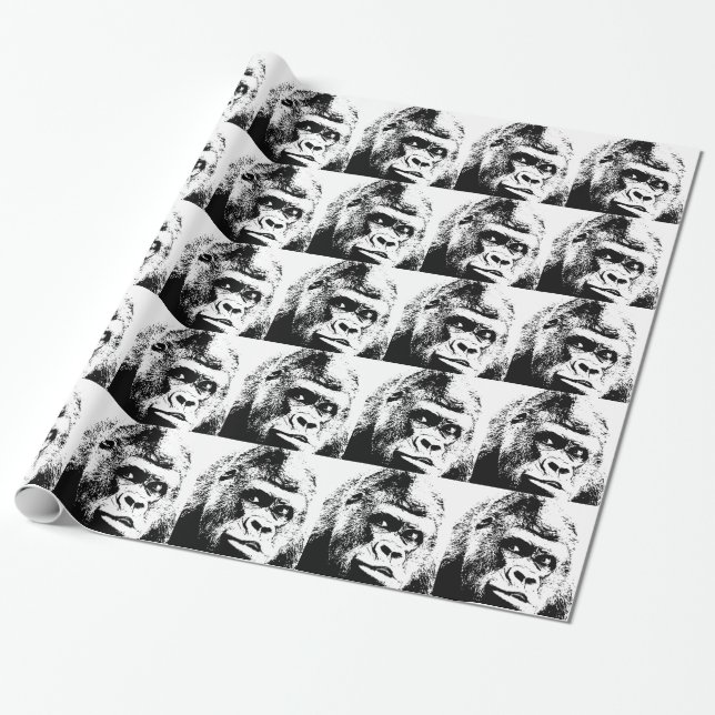 Papier Cadeau Black White Pop Art Gorilla (Déroulé)