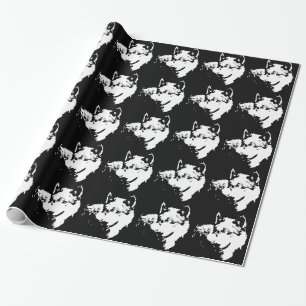 Papier Cadeau Black & White Pop Art Grey Wolf