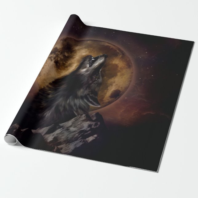 Papier Cadeau Black Wolf Howling (Déroulé)