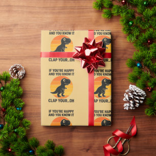Papier Cadeau Blague de T Rex drôle applaudissez votre Oh Rétro