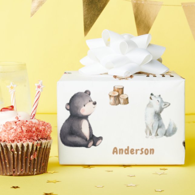 Papier cadeau blanc Baby Shower en forêt (Fête d'anniversaire)