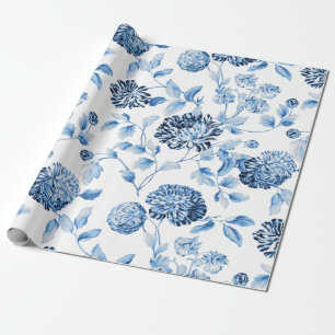 Papier Cadeau Blanc bleu de Madame Modern Vintage Large Floral