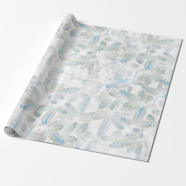 Papier Cadeau Blanc Bleu Gris de Noël Fir Arbre Imprimer Envelop (Déroulé)