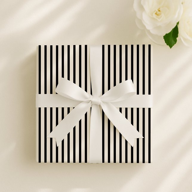 Papier Cadeau Blanc cassé, gris foncé élégant rayé (Créateur téléchargé)