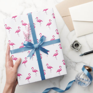 Papier Cadeau Blanc Chic Tendance Flamant Rose Imprimé Cool