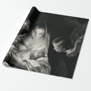 Papier Cadeau Blanc de noir d'anges de Vierge Marie de Jésus de