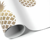 Papier Cadeau Blanc de papier d'emballage de motif d'ananas d'or (Coin rond)
