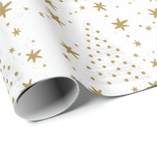 Papier Cadeau Blanc doré Élégant Noël simple