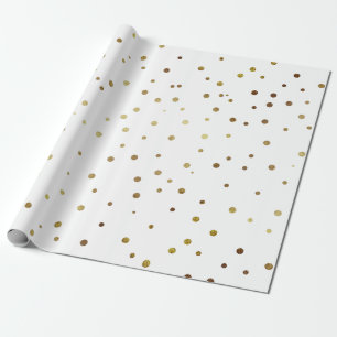 Papier Cadeau Blanc et confettis de fête mignons d'or de Faux