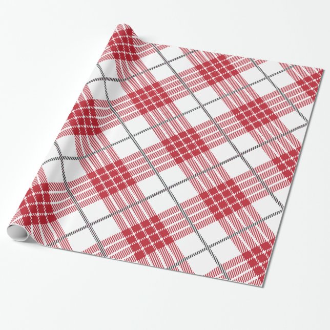 Papier Cadeau Blanc et rouge avec des accents gris plaid motif (Déroulé)