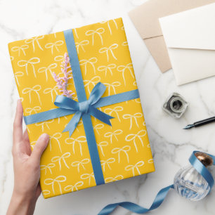 Papier Cadeau Blanc et Sunny Yellow Simple Bows Motif