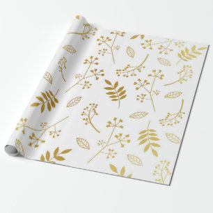 Papier Cadeau Blanc floral botanique de feuille d'or de Faux de