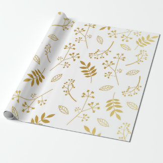 Papier Cadeau Blanc floral botanique de feuille d'or de Faux de