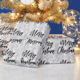 Papier Cadeau Blanc Floral Pailleté Glam Joyeux Noël Script