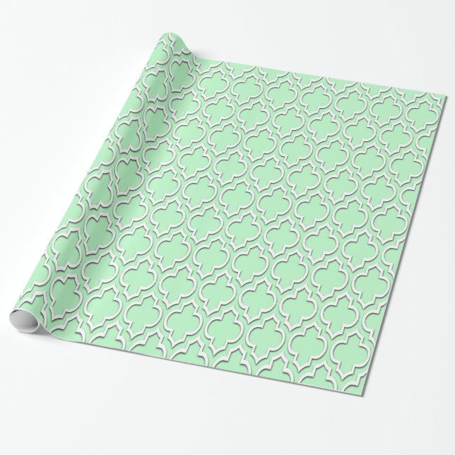 Papier Cadeau Blanc Menthe XL Quatrefeuille Marocain #7DS (Déroulé)