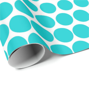 Papier Cadeau Blanc moderne de point de polka de turquoise