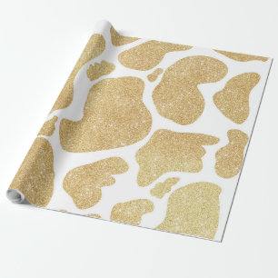 Papier Cadeau Blanc Or simple Grandes Portes de vache Motif anim