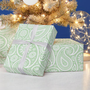 Papier Cadeau Blanc Paisley Vintage Personnalisé Fond Vert