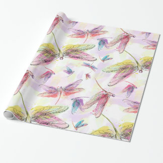 Papier Cadeau Blanc rose de jaune de lavande de libellules