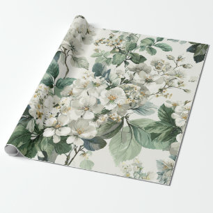 Papier Cadeau Blanc Rustique Botanique Floral Bohème Vintage