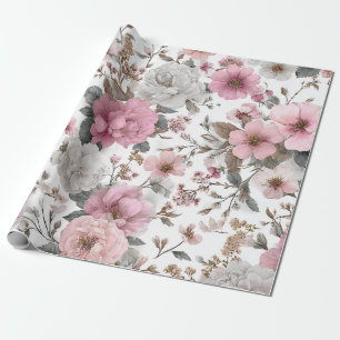 Papier Cadeau Blanc Rustique Fleurs Botaniques Pastel Vintage Fl