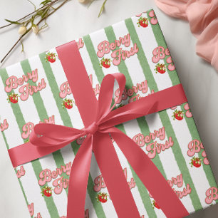Papier Cadeau Blanc Rustique Vert Baie Premier Anniversaire Frai