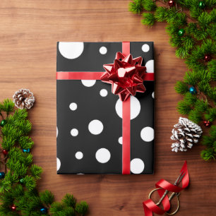 Papier Cadeau Blanc sur le Motif de points Polka Noir
