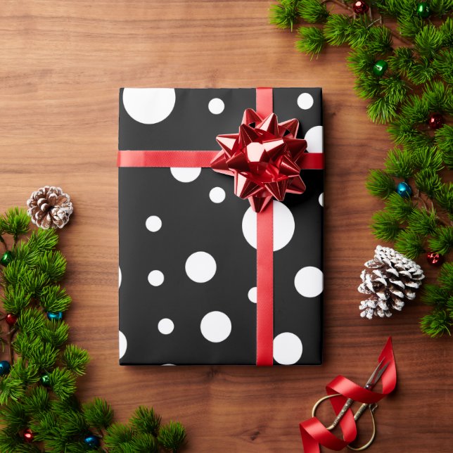 Papier Cadeau Blanc sur le Motif de points Polka Noir (Cadeau de vacances)