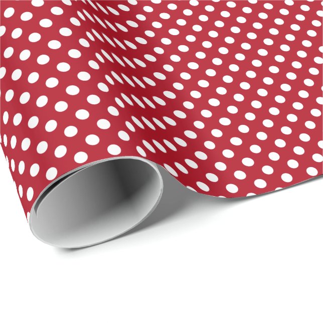 Papier Cadeau Blanc sur le point Polka rouge (Coin rond)