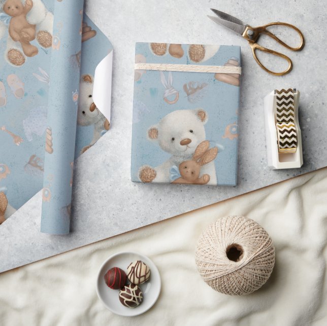 Papier Cadeau Blanc Teddy Bear Wild Un anniversaire papier envel (Artisanat)
