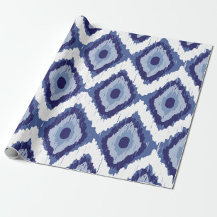 Papier Cadeau Blanc tribal Chevron de diamant d'Ikat de bleu