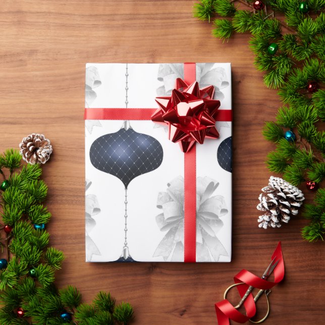 Papier Cadeau Blanc Vaches Bleu Ornements Vacances (Cadeau de vacances)