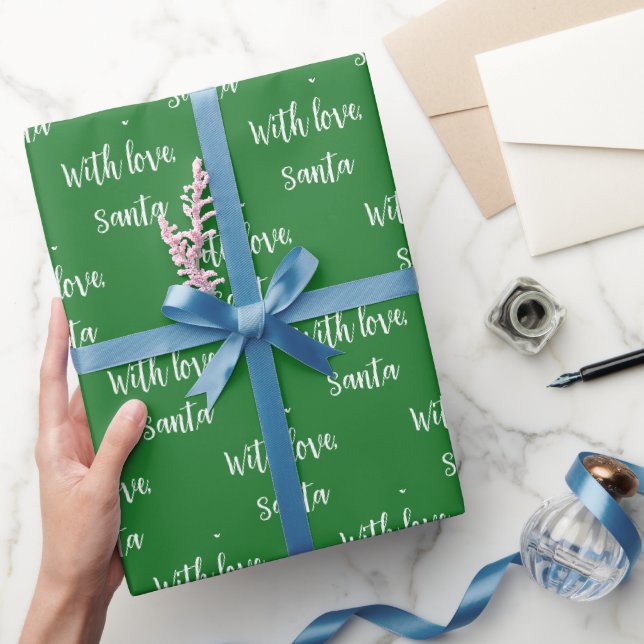 Papier Cadeau Blanc Vert Noël Avec Amour De Père Noël (Cadeaux)