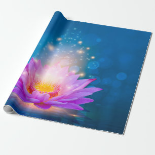Papier Cadeau Blanc Violet Lotus Fleur Zen Bleu
