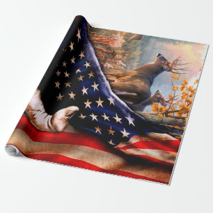 Papier Cadeau Blanche Drapeau Américain De Cerf,