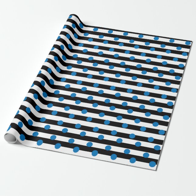 Papier Cadeau Blancs Noirs Avec Pois Bleus (Déroulé)