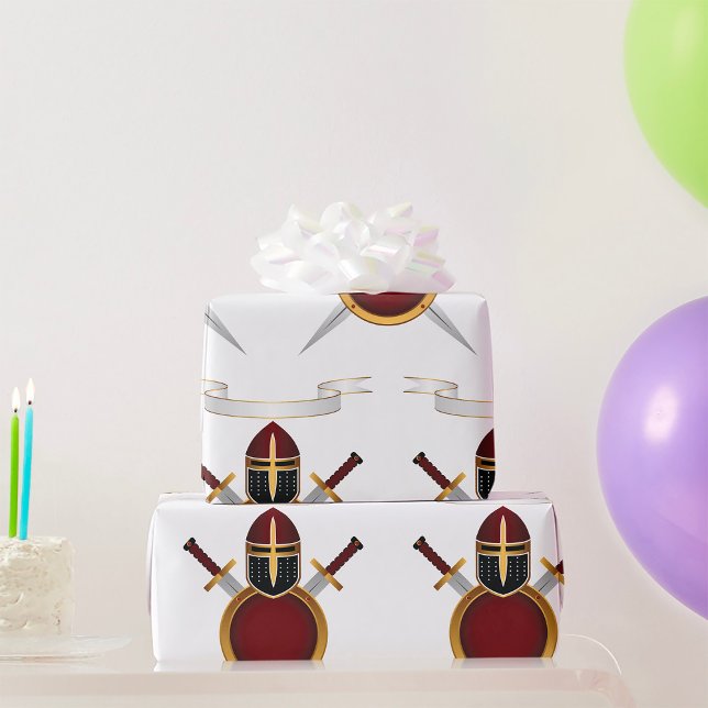 Papier Cadeau Blason de Chevalier Médiéval Casque Épées Bouclier (Créateur téléchargé)