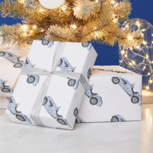 Papier Cadeau Bleu 1936 BMW 328 Style Crayon