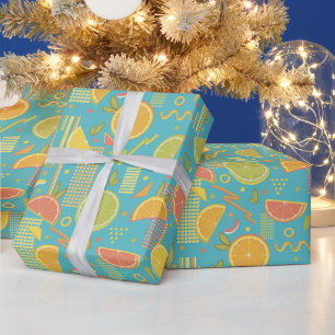 Papier Cadeau Bleu 80's Citrus Fruit Slices
