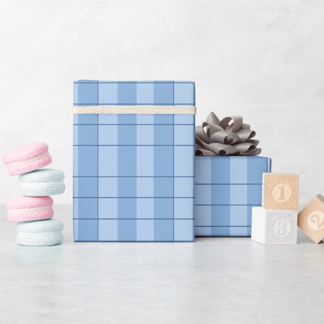 Papier Cadeau Bleu à carreaux  (Baby Shower)