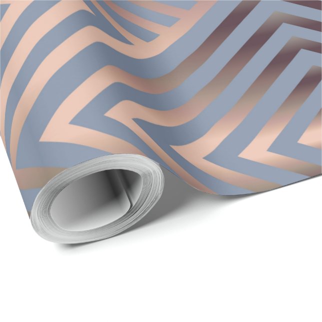 Papier Cadeau Bleu acier élégant et couleur sable chevron modern (Coin rond)