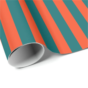 Papier Cadeau Bleu Aqua foncé et Rayure verticale Corail Orange