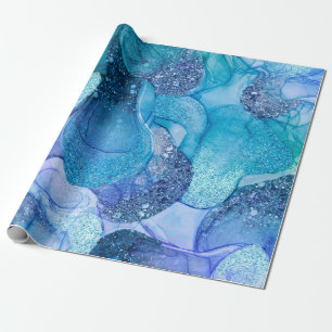 Papier Cadeau Bleu aqua marbré brillant