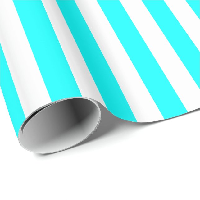Papier Cadeau Bleu Aqua/Rayure Blanche (Coin rond)