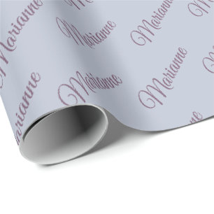 Papier Cadeau Bleu avec du texte de prune.
