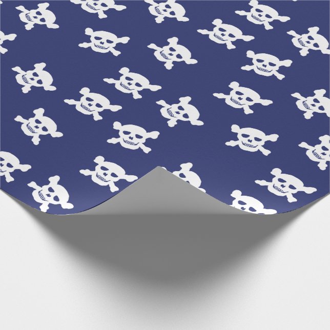 Papier Cadeau Bleu avec le crâne blanc et les os croisés (Coin)