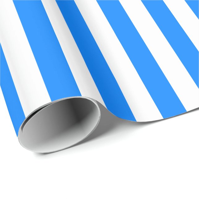 Papier Cadeau Bleu Azur et Rayure Blanche (Coin rond)